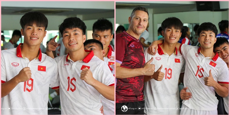 Ngày 4/5 là sinh nhật của Quốc Việt. Các cầu thủ U22 giành nhau chụp ảnh chúc mừng sinh nhật tiền đạo này.